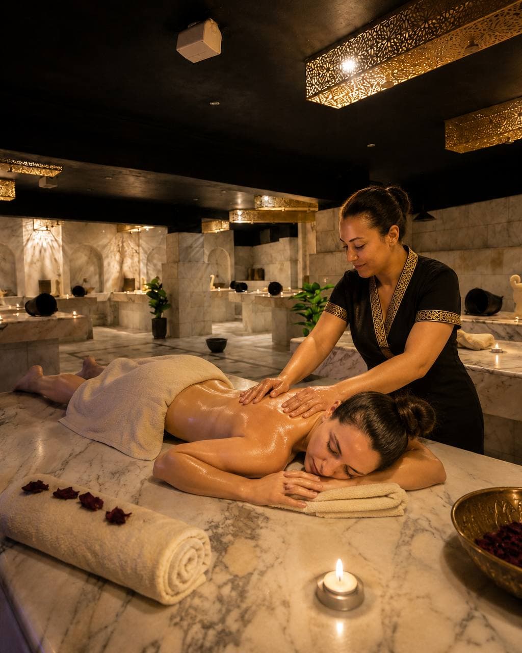 Argan oil massage in women-only Moroccan hammam Marrakech